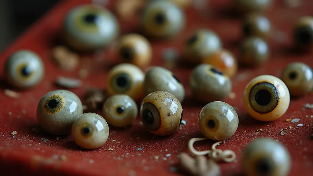Selection of antique glass eyes used in taxidermy.