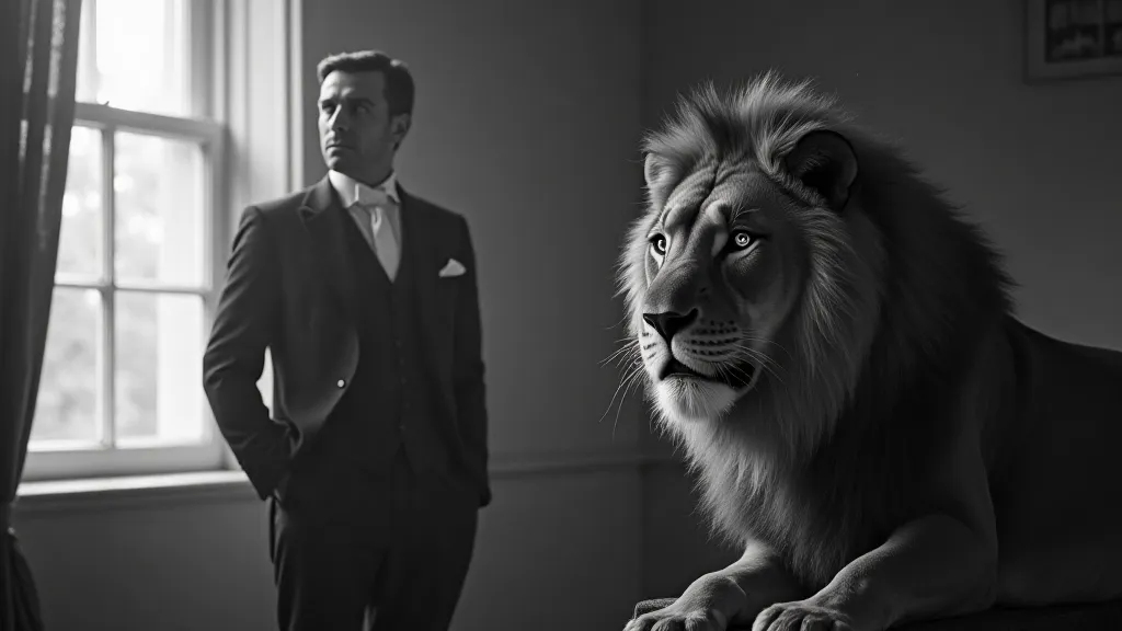 Man with a mounted lion, early 1900s