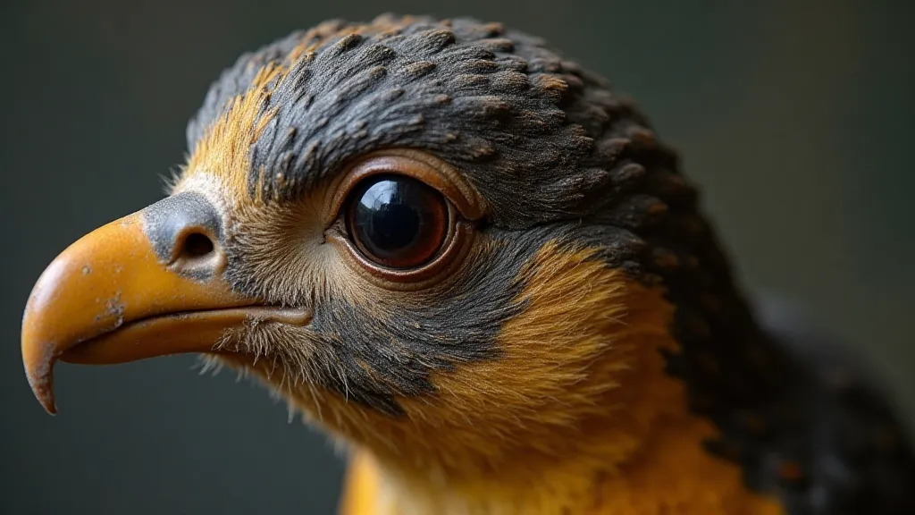 Close-up of a mounted bird's head, showing craftsmanship