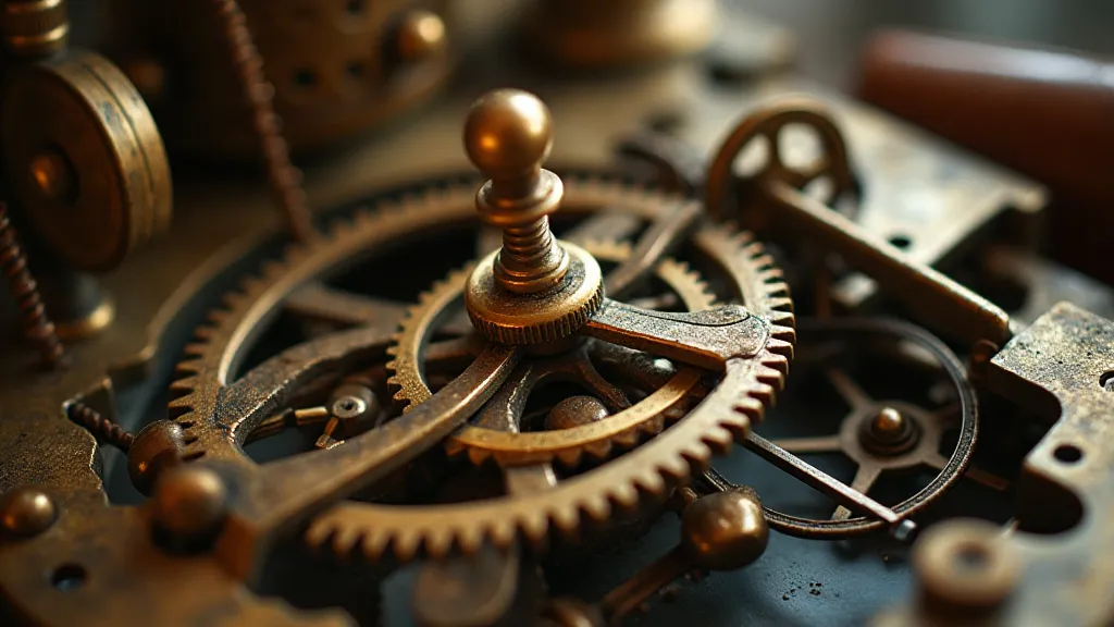 Close-up of a diorama's clockwork mechanism