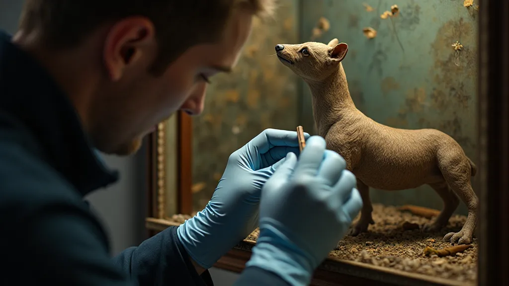 Conservator restoring a diorama