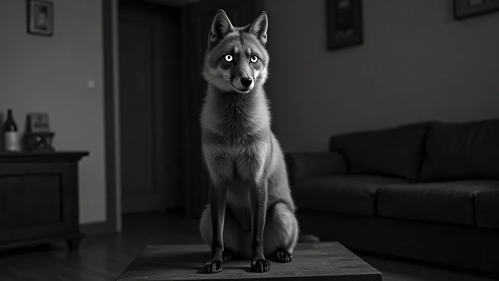 Mounted fox in a dimly lit room