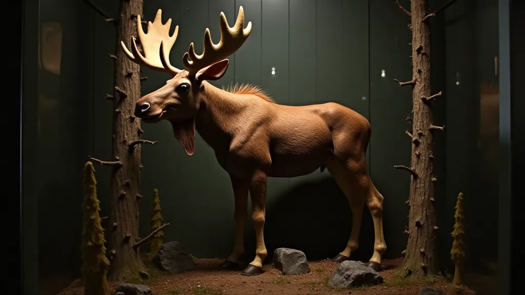 Antique moose taxidermy mount in a museum