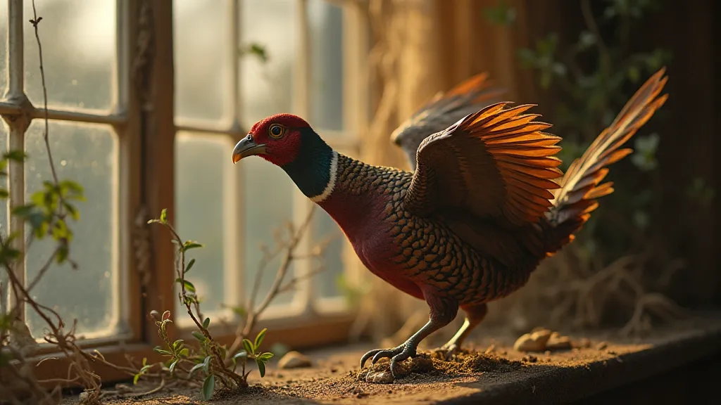 Victorian pheasant taxidermy closeup