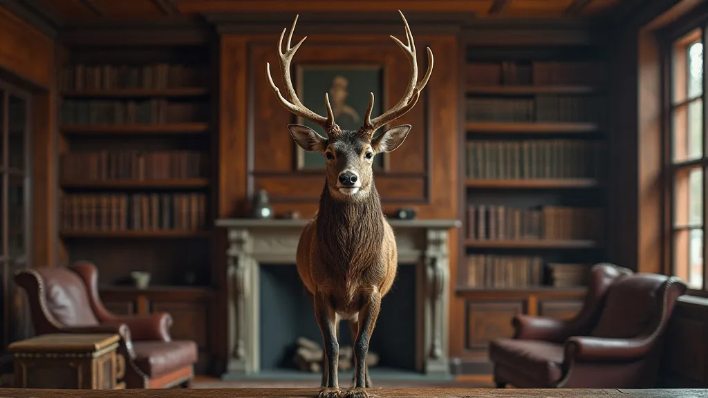 Antique stag mount in a Victorian study