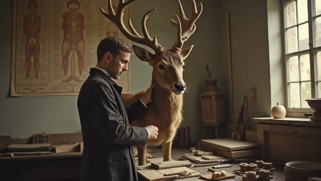 Victorian taxidermist at work