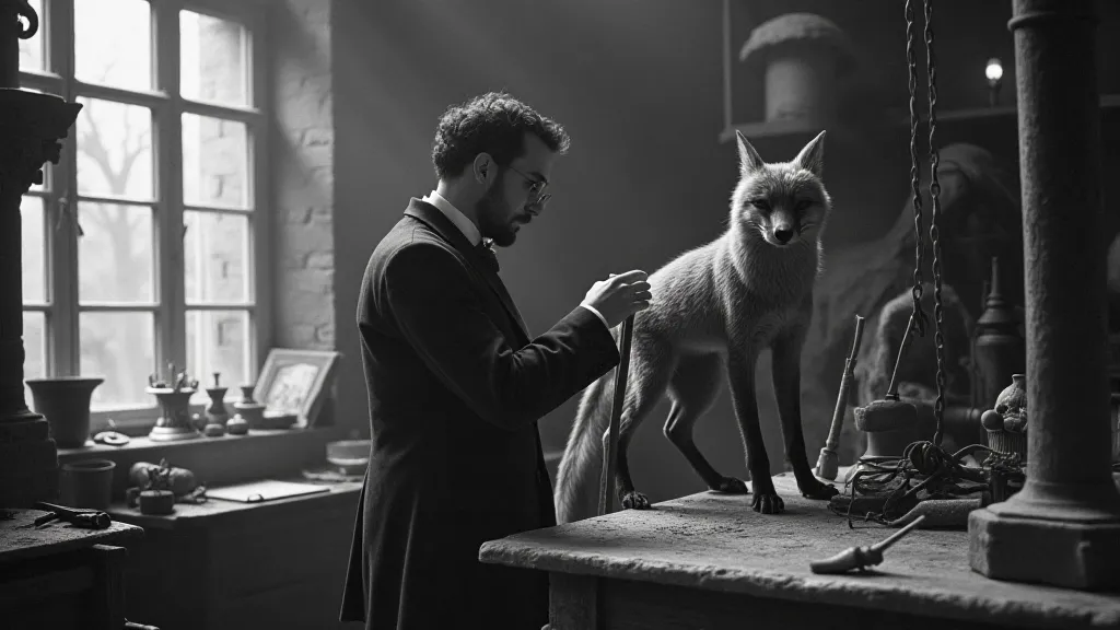 Victorian taxidermist working in a workshop