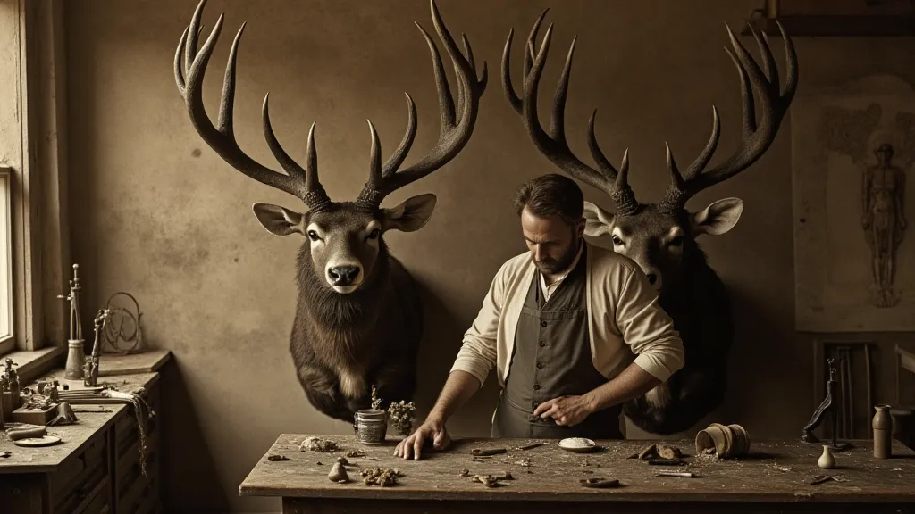 Victorian taxidermist at work