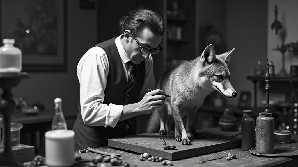 19th-century taxidermist at work
